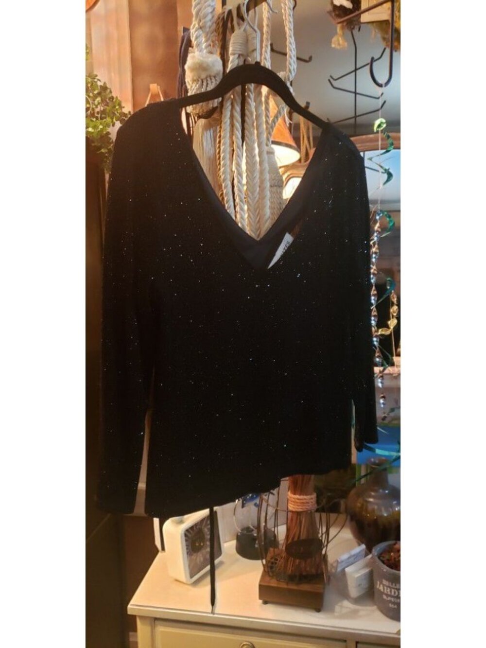 WT #1015 Ladies Medium J.R. NItes Black Top With Bling 3/ Sleeves